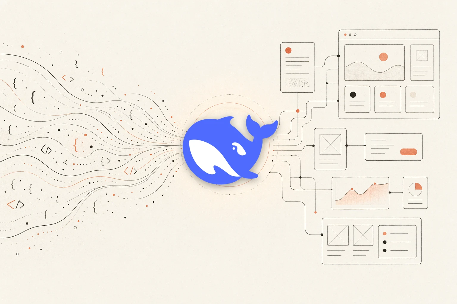 Boucle de feedback de design de DeepSeek TUI : un agent dans le terminal lisant des références et des conventions, un navigateur affichant l'UI et un espace de travail, avec une flèche de feedback qui boucle en retour