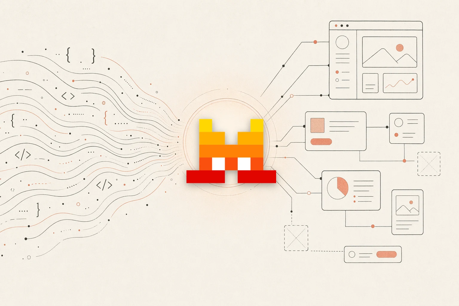 Mistral-Vibe-CLI-Design-Feedbackschleife: ein Terminal-Agent, der eine Referenz liest, ein Browser, der die UI rendert, und ein Arbeitsbereich, mit einem zurücklaufenden Feedback-Pfeil