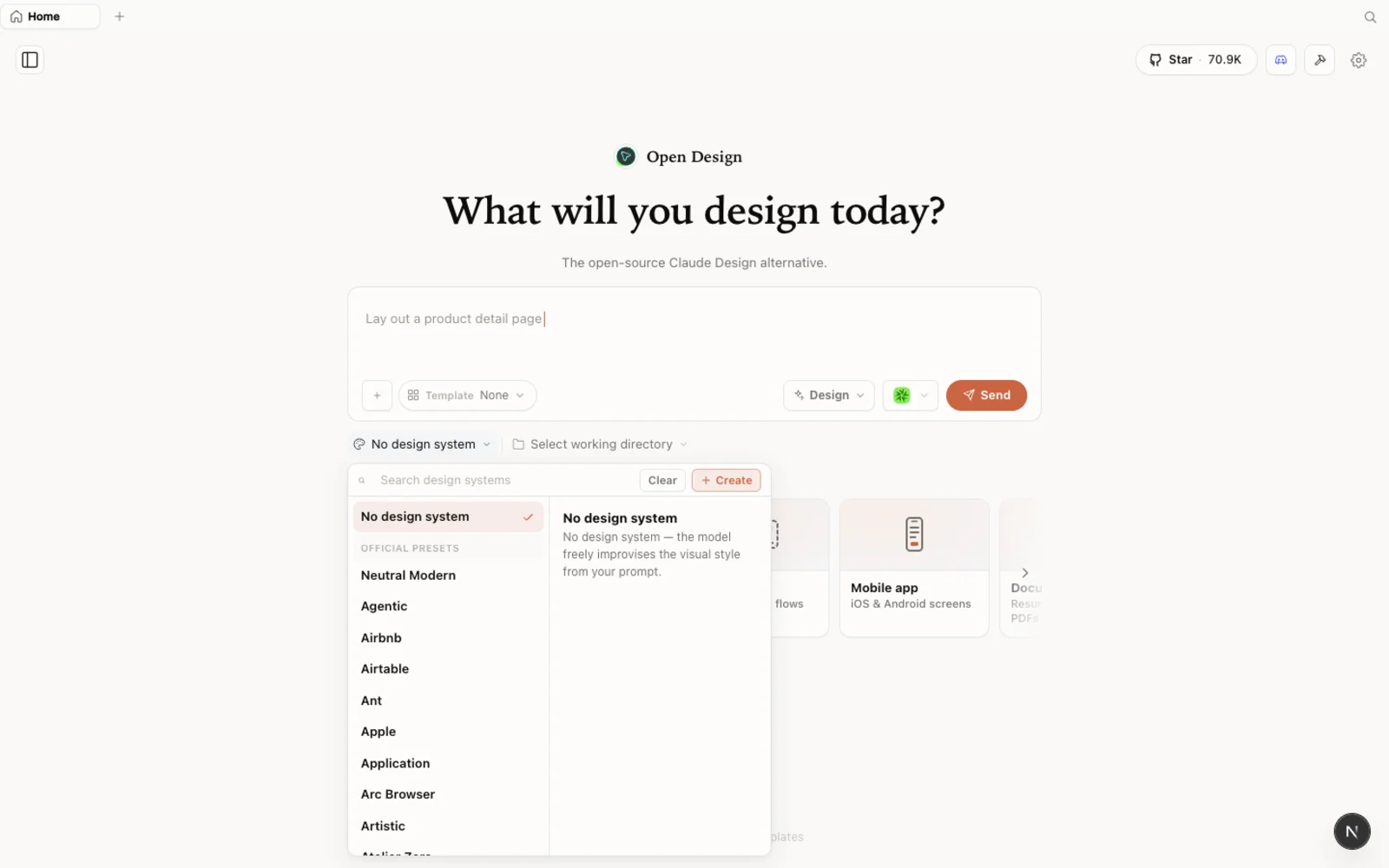 Die eingebaute Designsystem-Bibliothek – echte Marken als Ausgangspunkte.